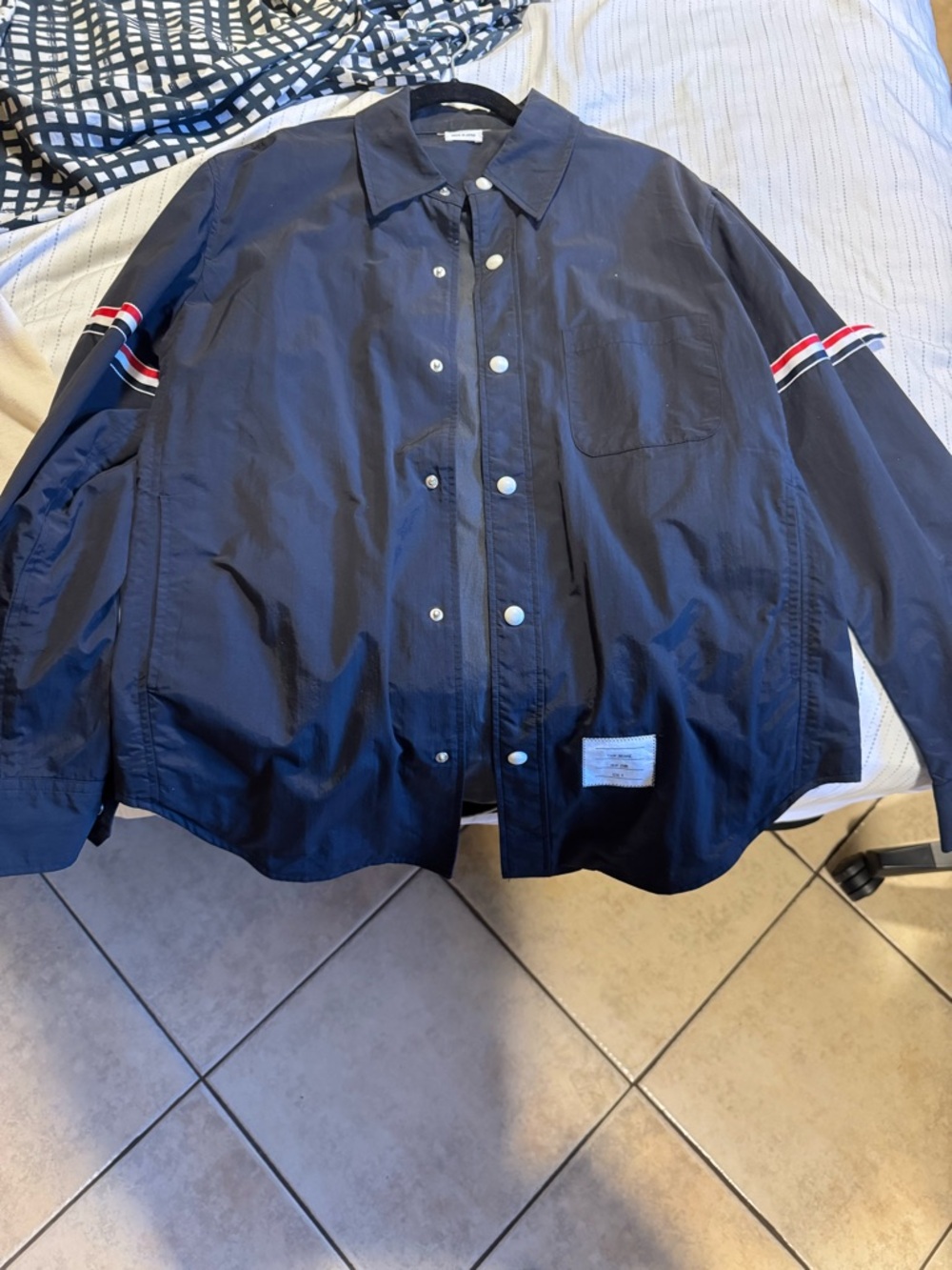 Thom Browne Navy Blue Nylon Overshirt Jacket